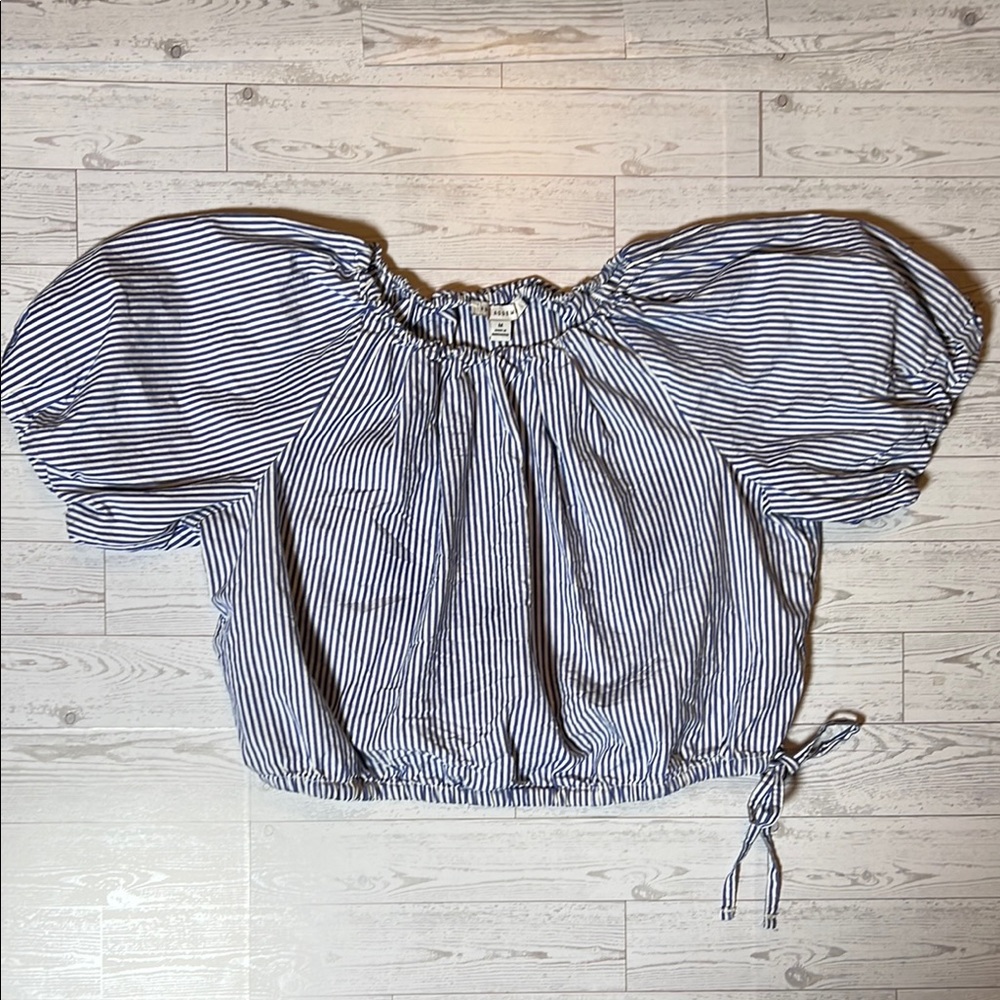 Navy Striped Puff Sleeve Blouse